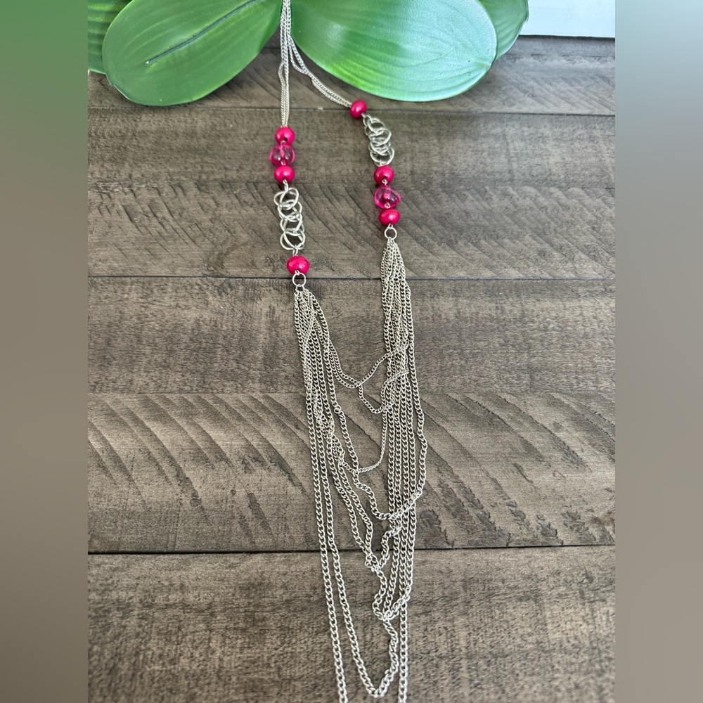 Silver and Pink Beaded Necklace